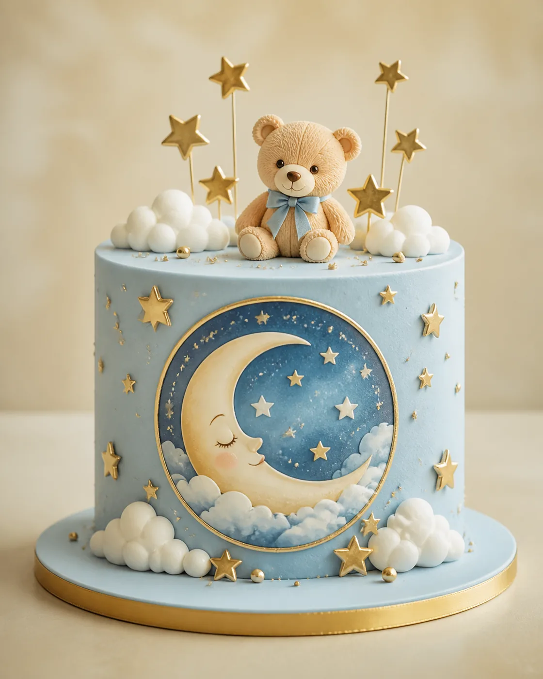 Blue children's cake with edible print detail