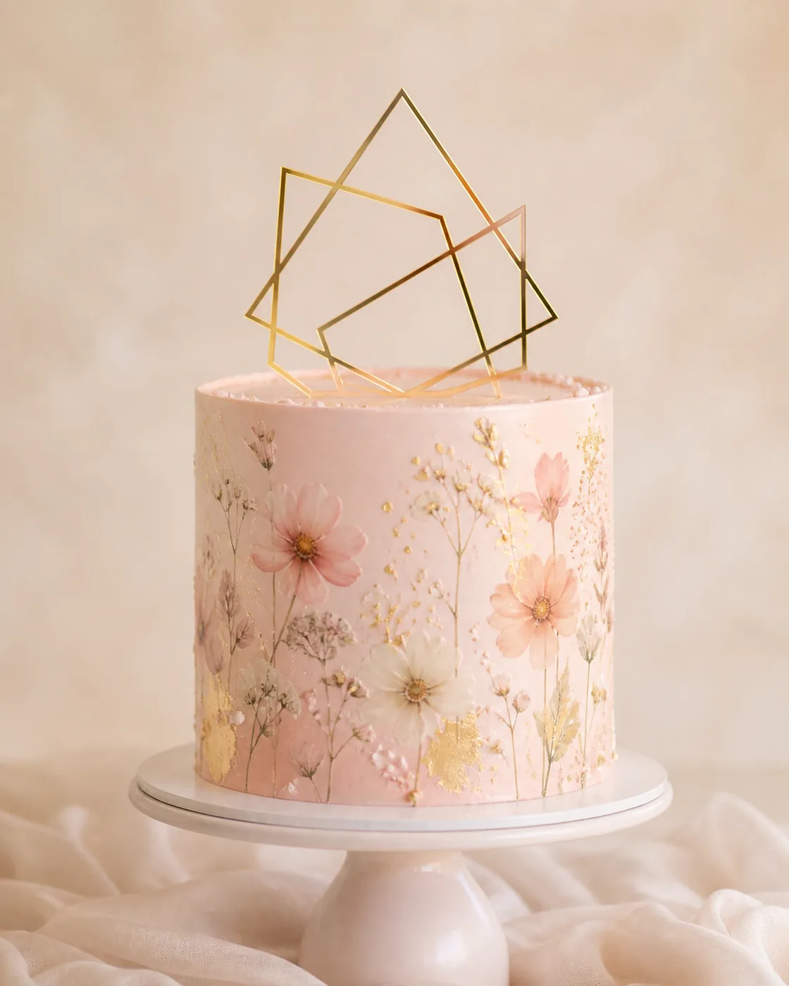 Pink celebration cake with gold topper