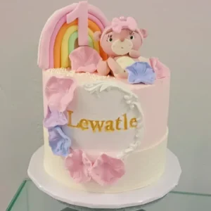 Pastel Rainbow and Teddy First Birthday Cake
