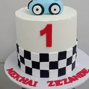 Checkerboard and Train First Birthday Cake