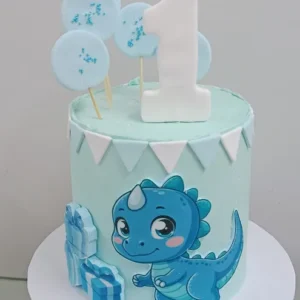 Blue Dinosaur First Birthday Cake