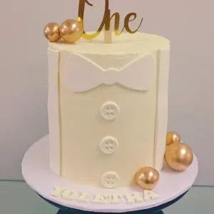 White Bow Tie First Birthday Cake