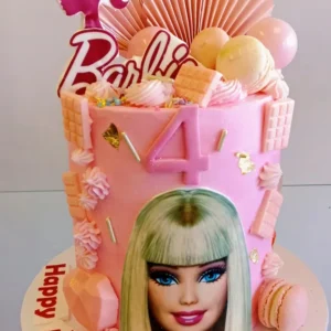 Macaron and Palm Fan Doll Cake