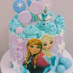 Blue and Pink Snowflake Cake
