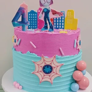 Pink and Blue Spider Web Cake
