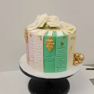 Pastel Book Stack Graduation Cake