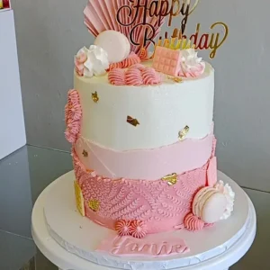 Pink Ruffle and Gold Leaf Cake