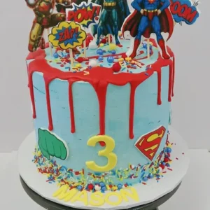 Red Drip Superhero Team Cake